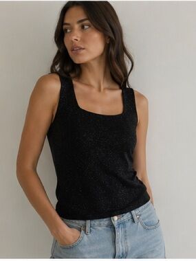 Vintage Nicola stretch shimmer tank midnight black square neck M